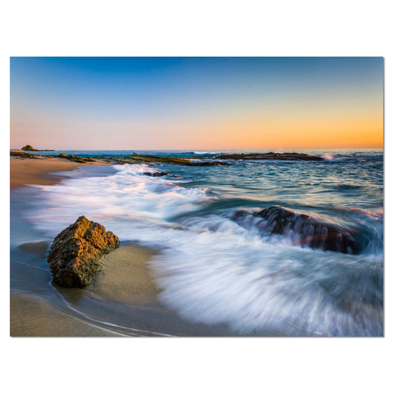 White Waves Crashing on Rocks Coastal Canvas Print, 12" x 20"