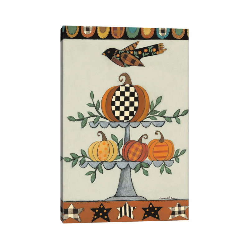 Deux niveaux de citrouilles à motifs - reproduction d'art murale - toile tendue, Toile tendue, Ne s’applique pas