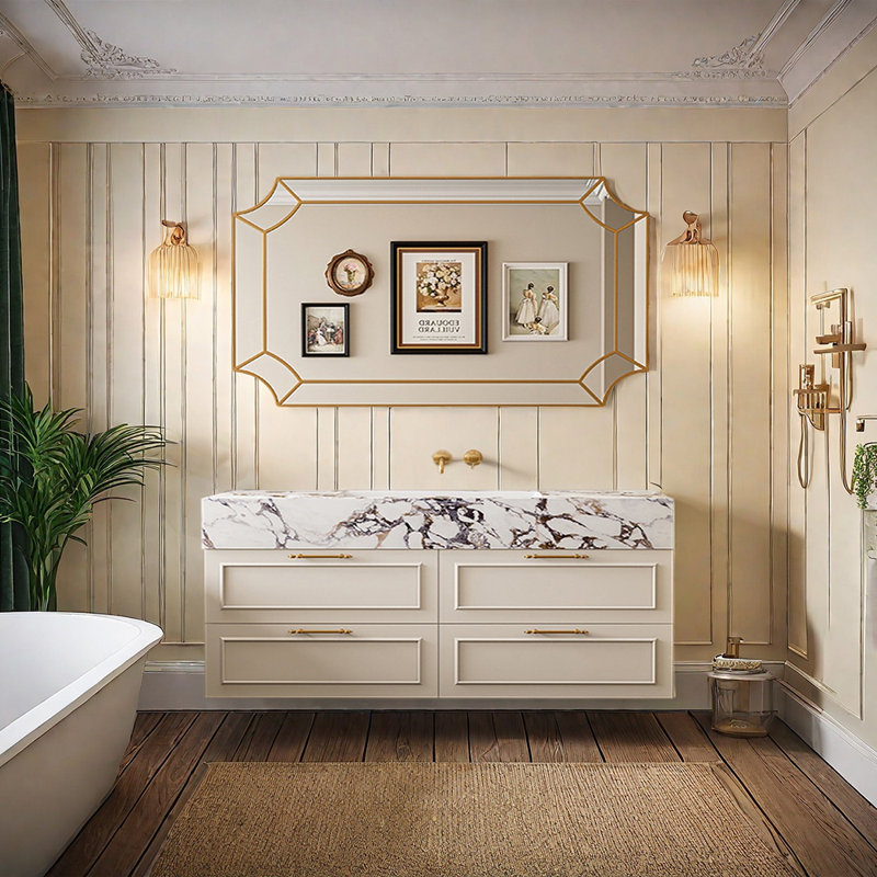 Armoire de salle de bain de style français, 59", Blanc cassé / blanc