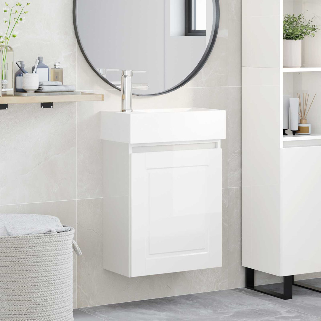 Bathroom Vanity Unit With Tap Engineered Wood And Ceramic Storage Sink