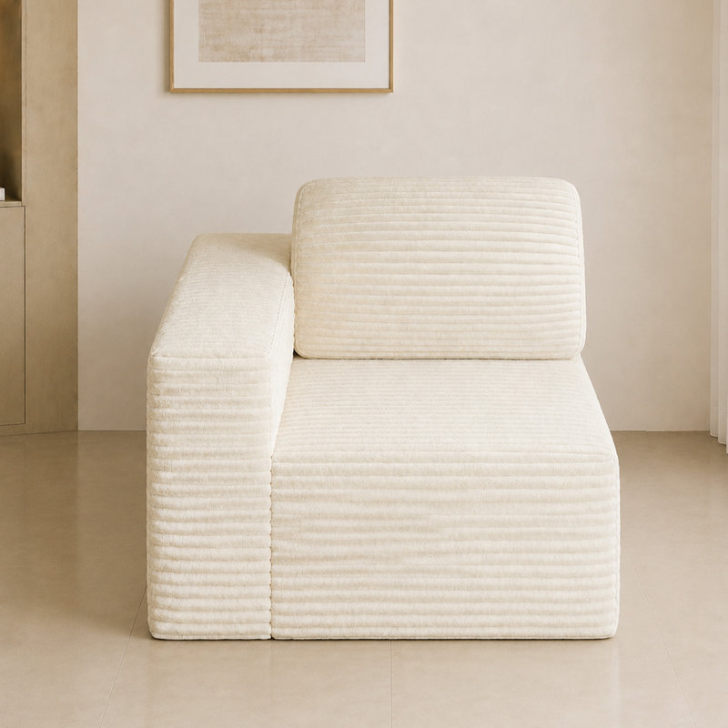 1 Seater Corduroy Sectional, Beige