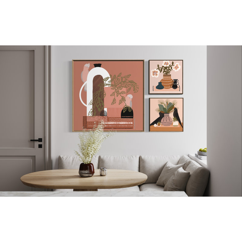 Three Daisies 1 Piece Painting on Canvas, 102cm H x 102cm W x 5cm D, Brown Framed