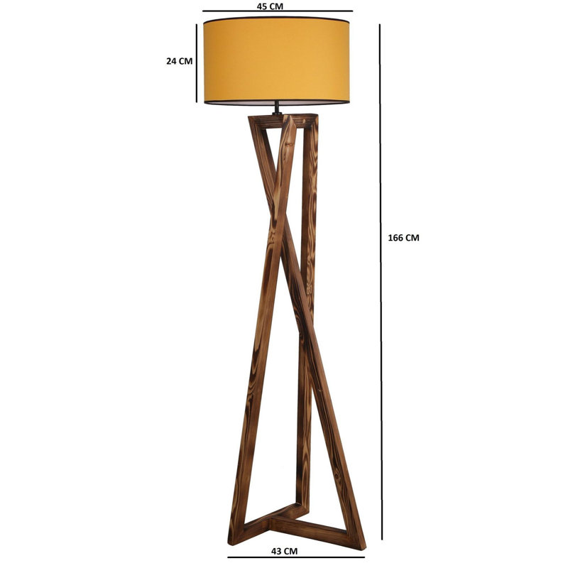 Luro Elegant Floor Lamp with Fir Tree Frame, 65.4 in Tall | Fabric Shade: 9.4 in L x 17.7 in D | On/Off Switch on Cable | A++ Energy Efficient, Max 60 W E27 Socket | Stylish Brown & Mustard Design for Living Room or Office