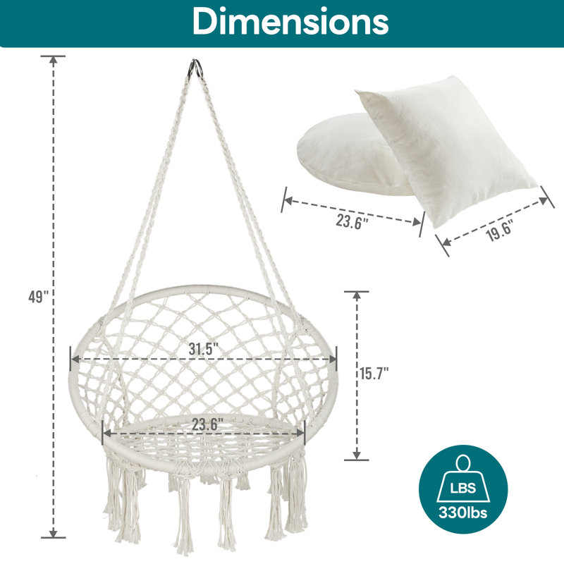 Chaise hamac avec 2 coussins et quincaillerie Macrame
