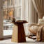 Petite table de bout en bois massif de 19 po avec base trapézoïdale, table d'appoint ronde de salon-1508770372