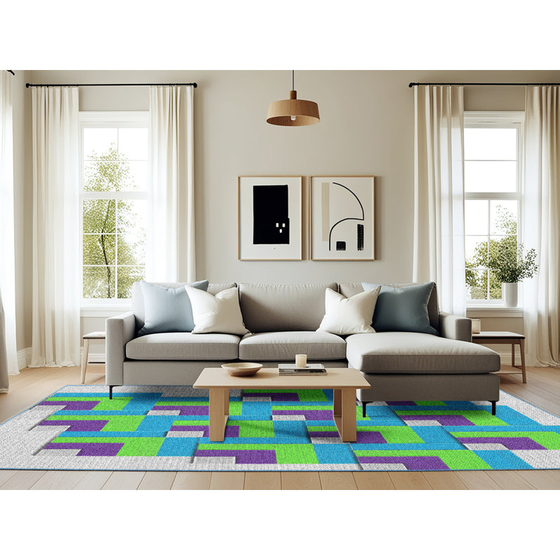 Tapis bleu à motif géométrique Kistler, Rectangle 6 pi x 9 pi