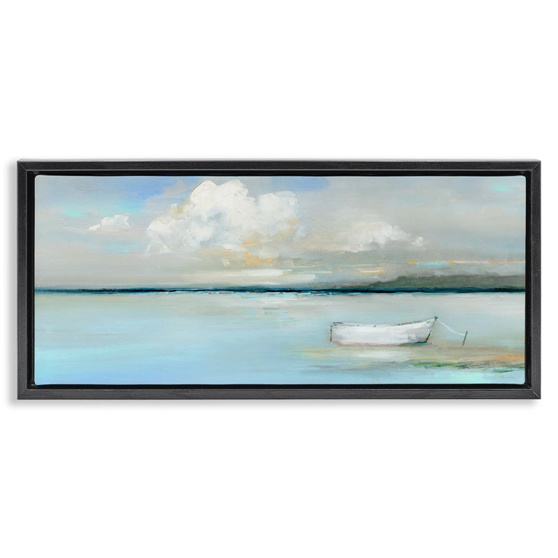«Quiet Boat Docked Floater», art mural encadré par Sally Swatland, Noir, H 11 po x l 25 po