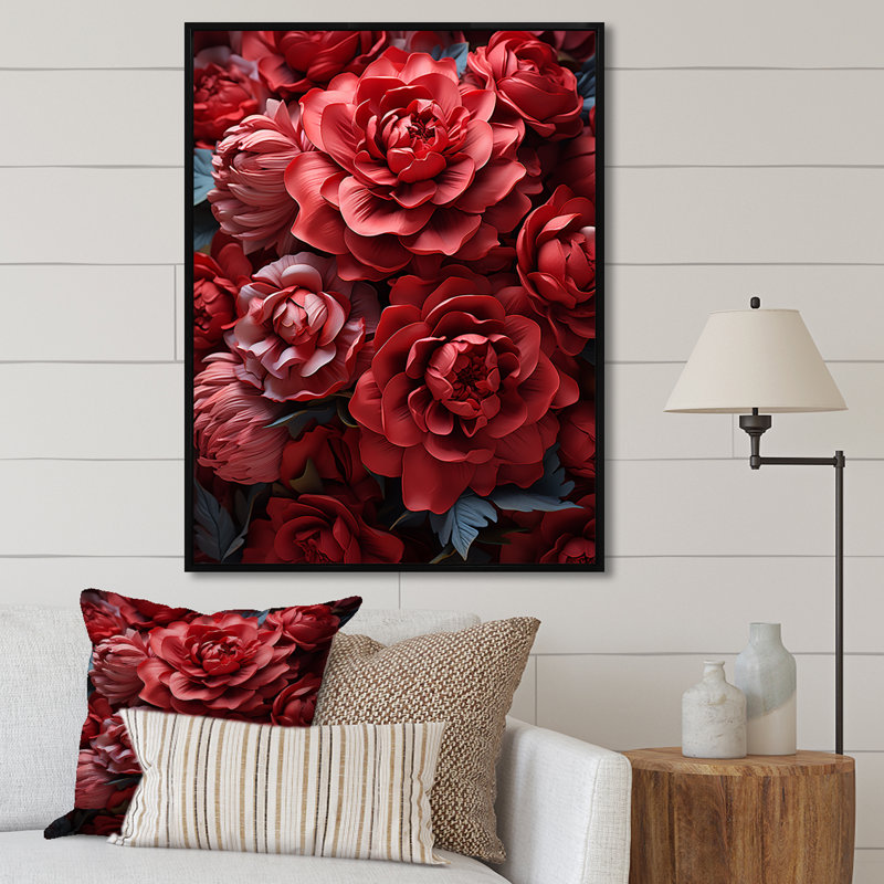 «Crimson Peony Elegance I», reproduction sur toile, H 40 po x l 30 po x P 1,5 po, Cadre flottant noir