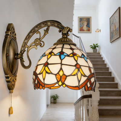 7.9" Tiffany-Style Stained Glass Wall Sconces With Pull Chain