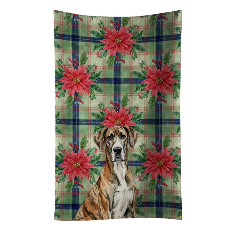 Brindle Great Dane Christmas PoinsettIas Kitchen Towel, Brindle Great Dane