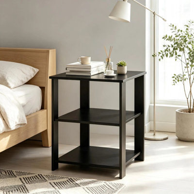 Table de chevet carrée avec rangement à 3 niveaux, table d'appoint polyvalente pour le salon de la chambre à coucher, mobilier de rangement vertical compact pour les petits espaces