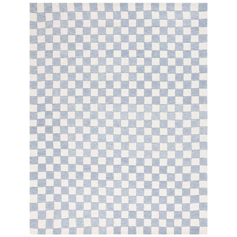 Msr4760 Chelsea Stewart Hand Tufted Wool/Cotton Checkered Rug in Light Blue/Ivory, Rectangle 5" x 8"