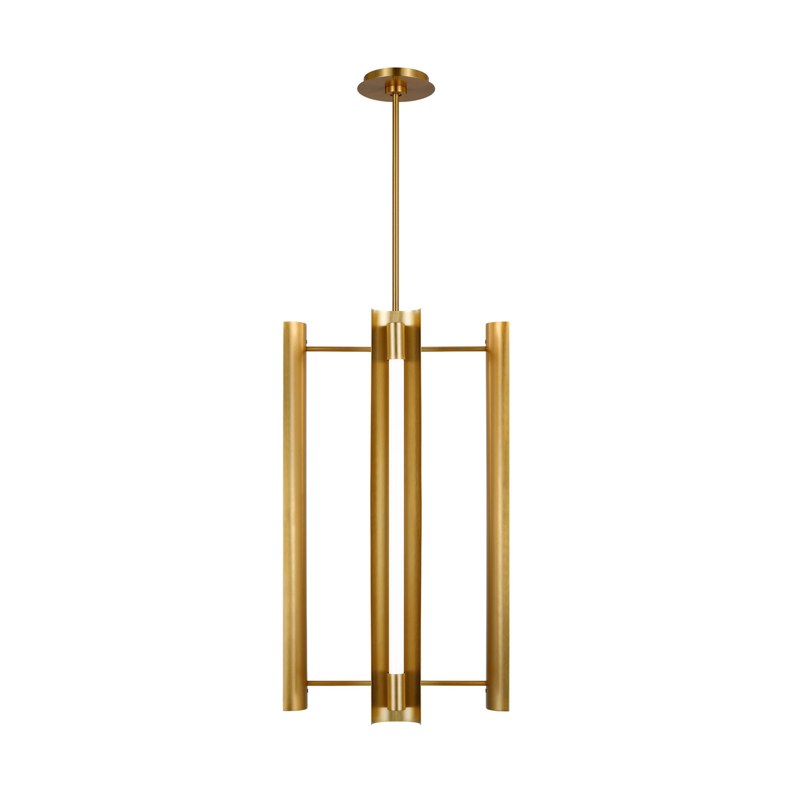 Acrylic Steel Dimmable LED Pendant, 28" H x 16.13" W x 16.13" D, 4, Burnished Brass