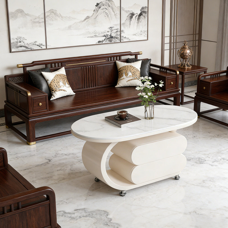 Table basse Rock Slab avec rangement, Blanc, Blanc / Gris, H 19,68 po x L 35,43 po x l 17,71 po