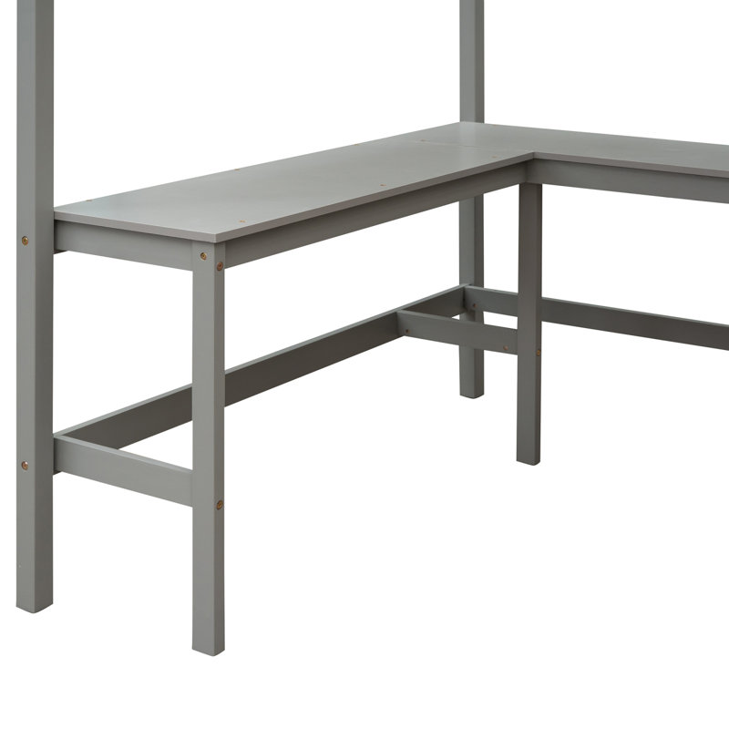 Lit mezzanine avec tablettes et bureau, Double, Gris