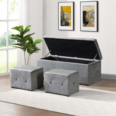 Repose-pieds rectangulaire en velours avec 2 repose-pieds supplémentaires, parfait pour un décor moderne et des sièges supplémentaires