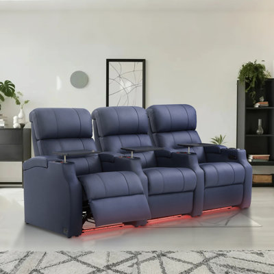 Reclining Sofa Electricity Chair Top Grain Leather Movie Chair Gaming Seat With Tray Table USB Charging Cup Holders Gray by Orren Ellis