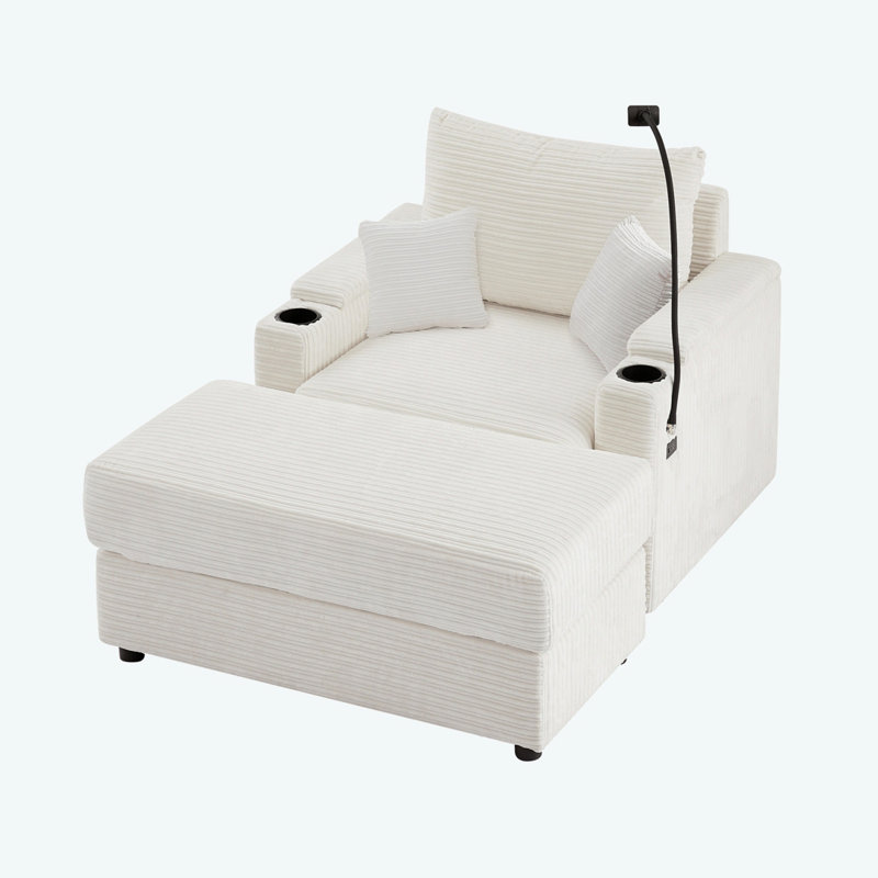 Canapé modulaire moderne avec repose-pieds en velours côtelé Modern, Beige