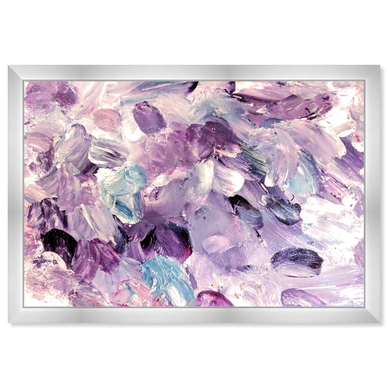 Mauve abstrait - peinture, H 12 po x l 17 po, Cadre argenté