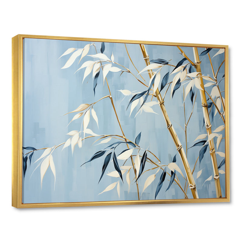 Blue And Gold Zen Moment Bamboo IV - Bamboo Canvas Prints_106595, 30" H x 40" W x 1.5" D, Cadre flottant doré