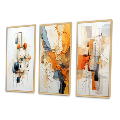 Sarcelle orange, dessin au trait, symbolisme conceptuel - art mural, ensemble de 3