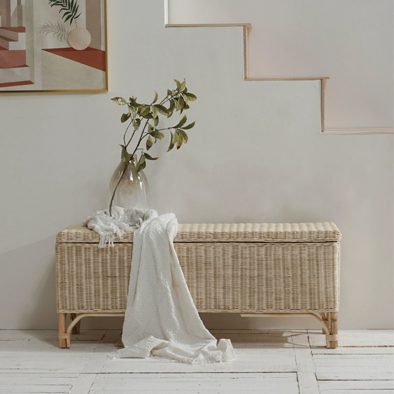 Banc de rangement en rotin naturel, Bois