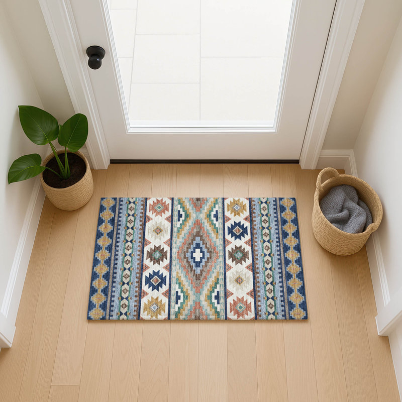 Machine Washable Indoor/Outdoor Chantille ACN2539 Lodge Rug, Rectangle 1'8" x 2'6", Navy