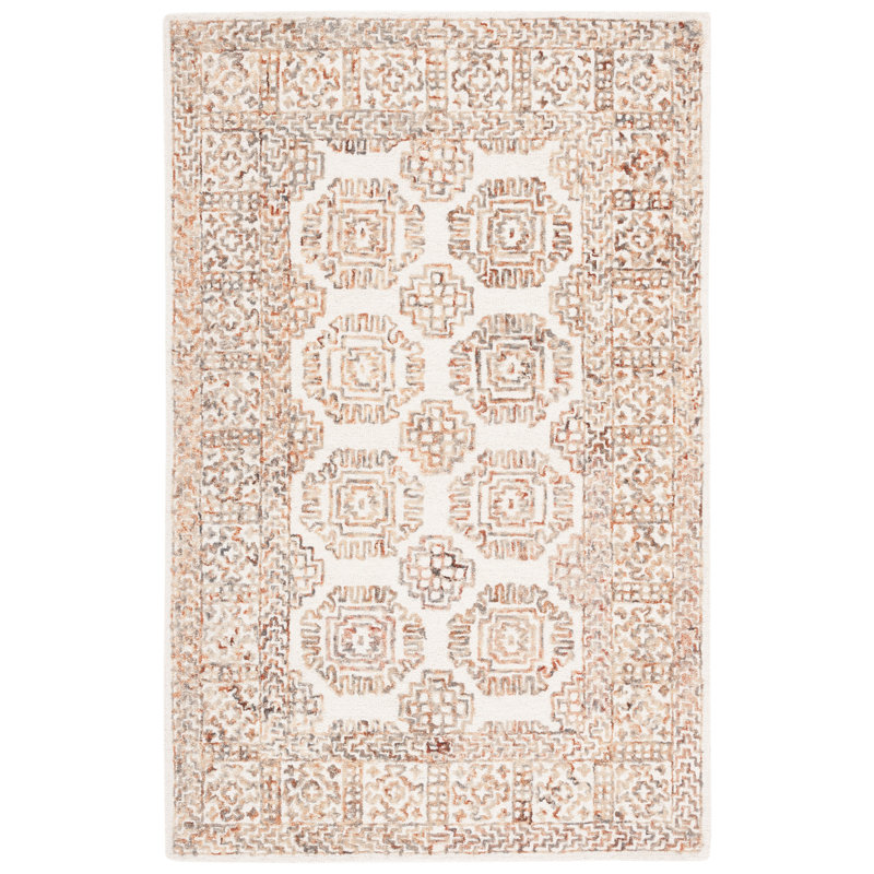 Hand Tufted Wool/Cotton Oriental Rug in Ivory/Sage, Rectangle 5' x 8'