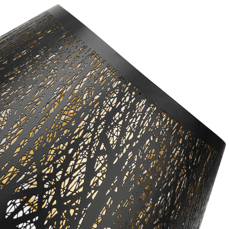 Medium Black Metal Lampshade with Tree Pattern and Golden Interior
