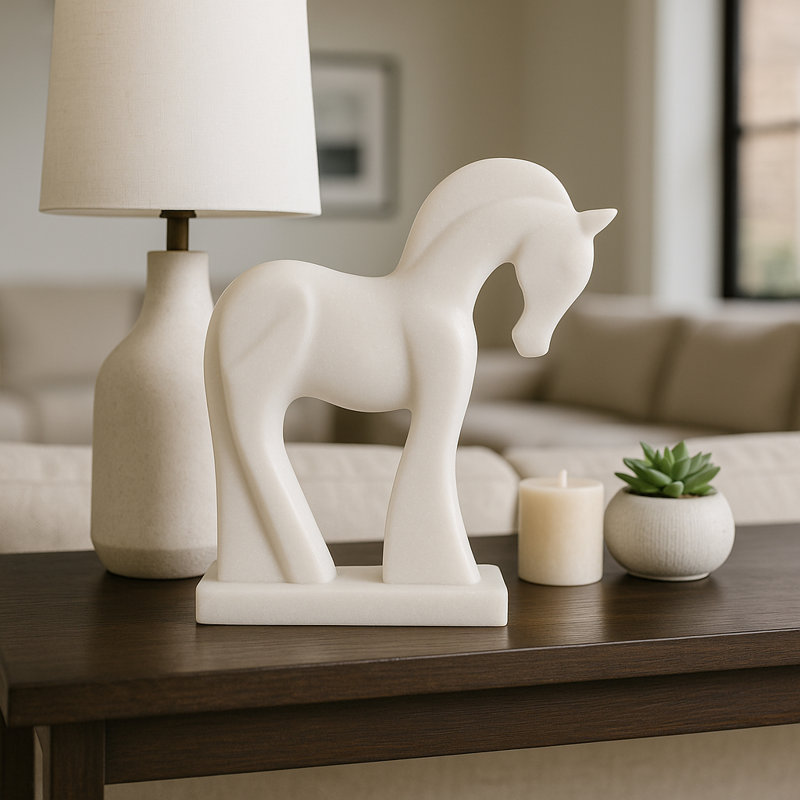Statue contemporaine de sculpture de cheval - Objets décoratifs pour la maison et la table basse - Figurines et statues élégantes pour décor de table console - 12 po, blanc