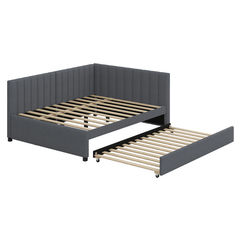 Upholstered Daybed With Trundle, Gray