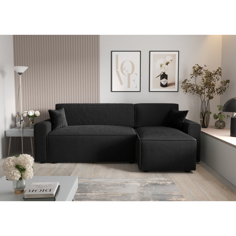 Bodyn 3 Seater Corner Sofa , Black, Right -sided