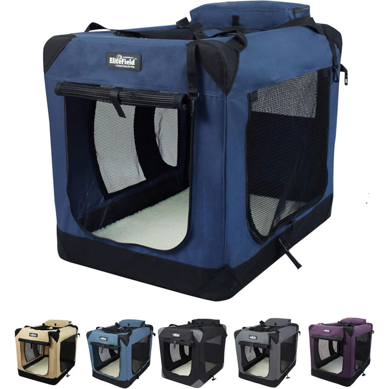 Cage pour chien pliante à 3 portes avec sac de transport et lit molletonné, 32" H x 28" W x 42" D, Marine