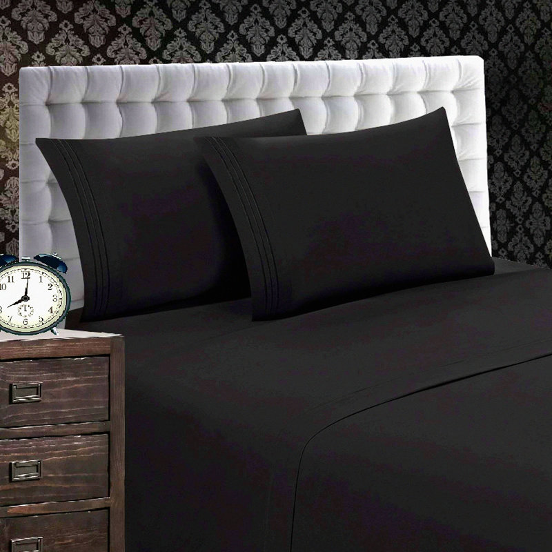 California Black Wrinkle-Free 4-Piece Sheet Set - Fade Resistant, Deep Pocket - Luxurious Bedding