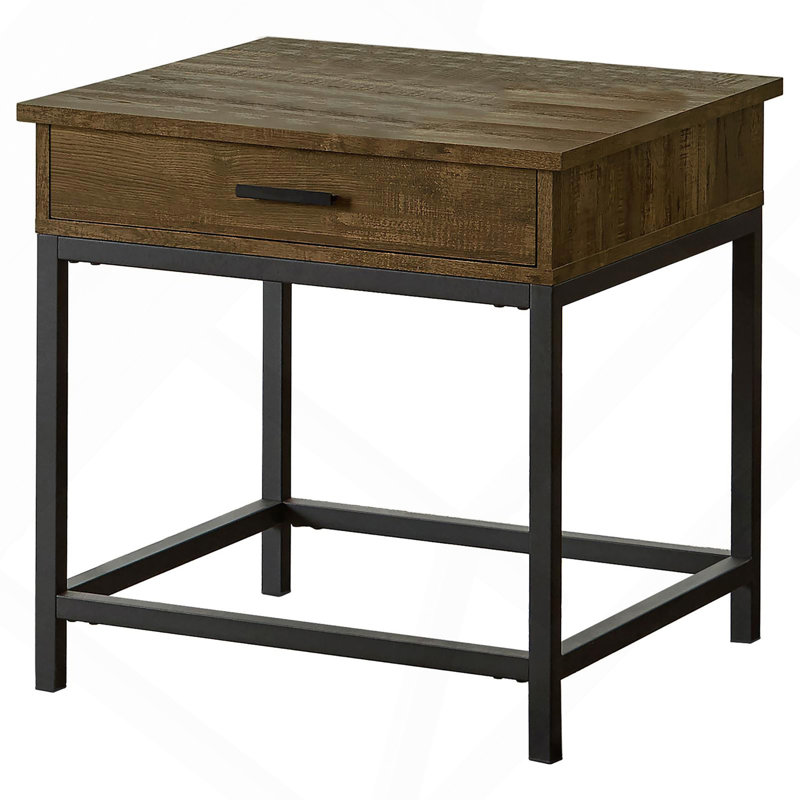 Table de bout en chêne brun et carré noir sableux.