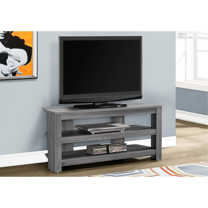 42 Inch Modern Tv Stand In Grey With Storage For Media And Accessories Living Room Decor Contemporary Console Saving Space Corner