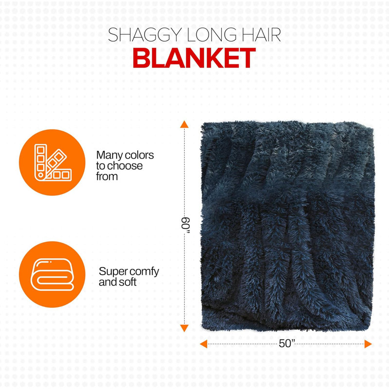 Reversible Faux Fur and Fleece Throw Blanket, 50"x60"