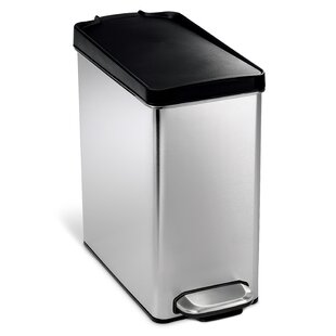 Modern Sleek Slim Stainless Trash Can with Soft Close Lid - 6L - Matt Black