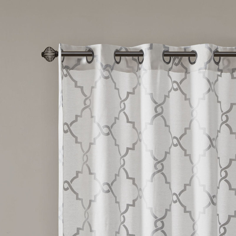 Panneau de rideau semi-transparent en polyester Stamatoula, Ivoire/Gris, L 50 po x L 95 po