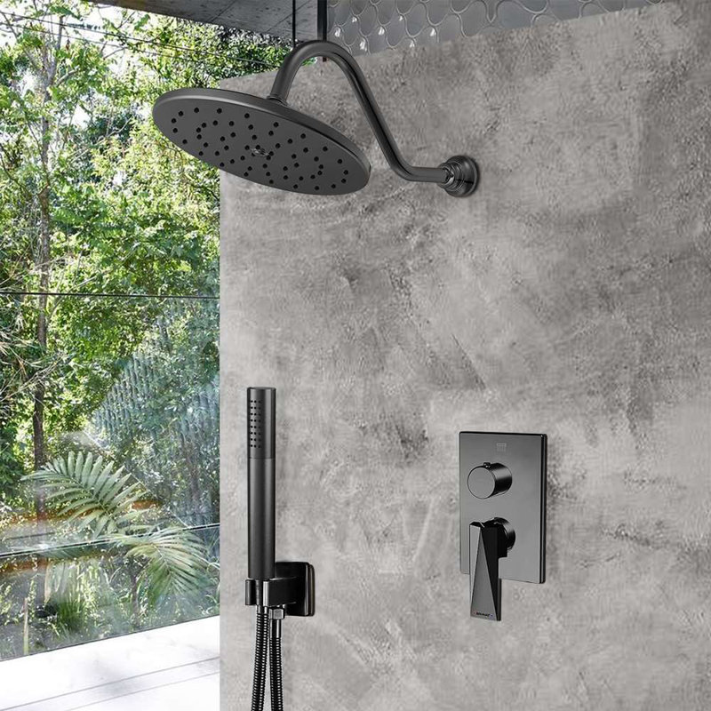 Bravat 2 Way Shower Mixer Set with Concealed Installation for Modern Bathroom Interiors, Black