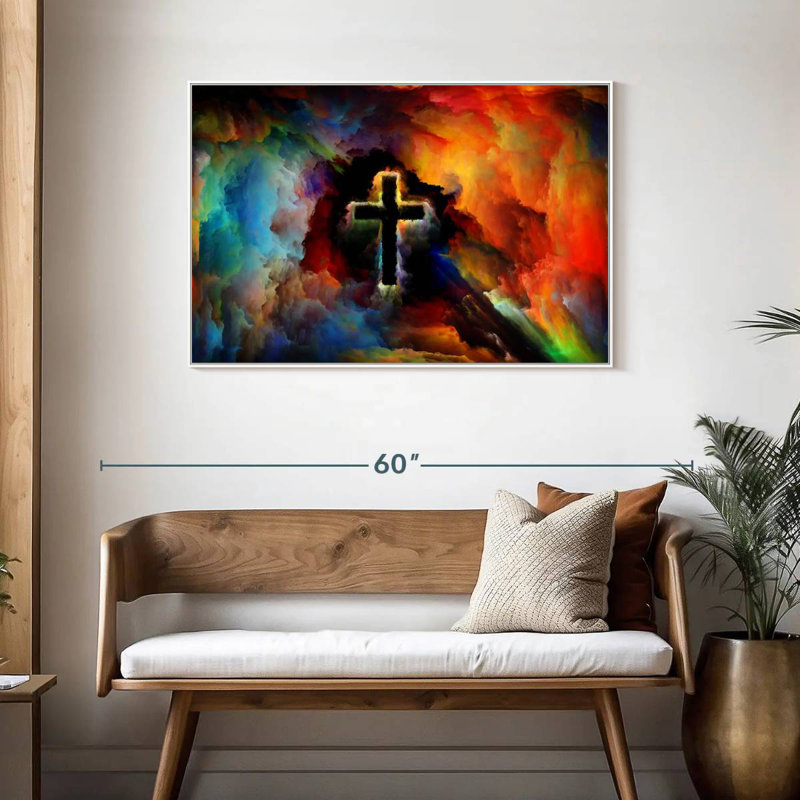 Croix colorée, Cadre flottant blanc, 43 po x 29 po