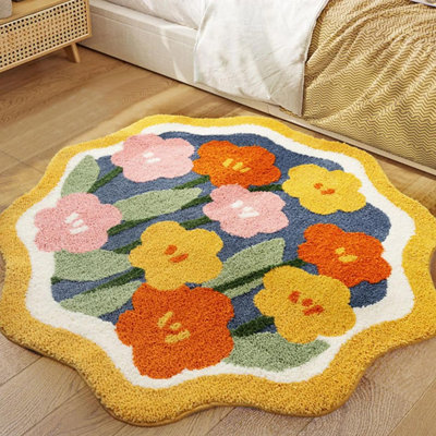 Boho Floral Round Bath Mat 2Ft Non Slip Washable Cute Colorful Flower Daisy Bathroom Rug Water Absorbent, Fluffy Shaggy Microfiber Circle Shower Floor -  Red Barrel Studio®, B2BF306AFF5447CFA1B2D979F322C249