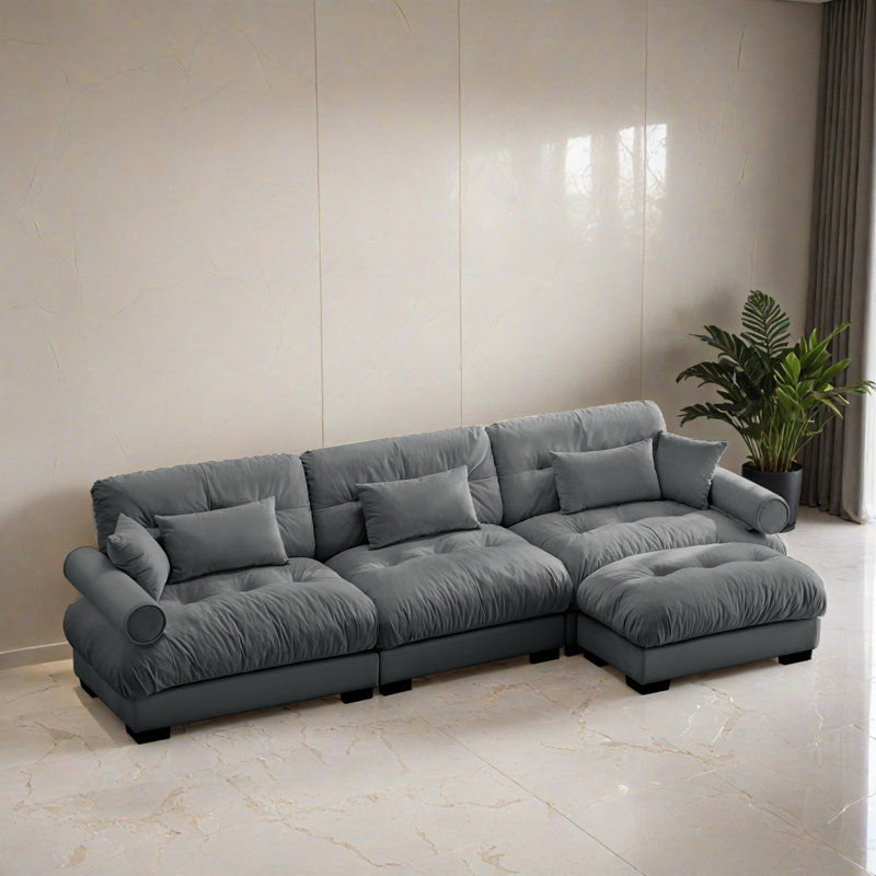 Canapé-lit modulaire 4 pièces pour salon, Velours gris velours