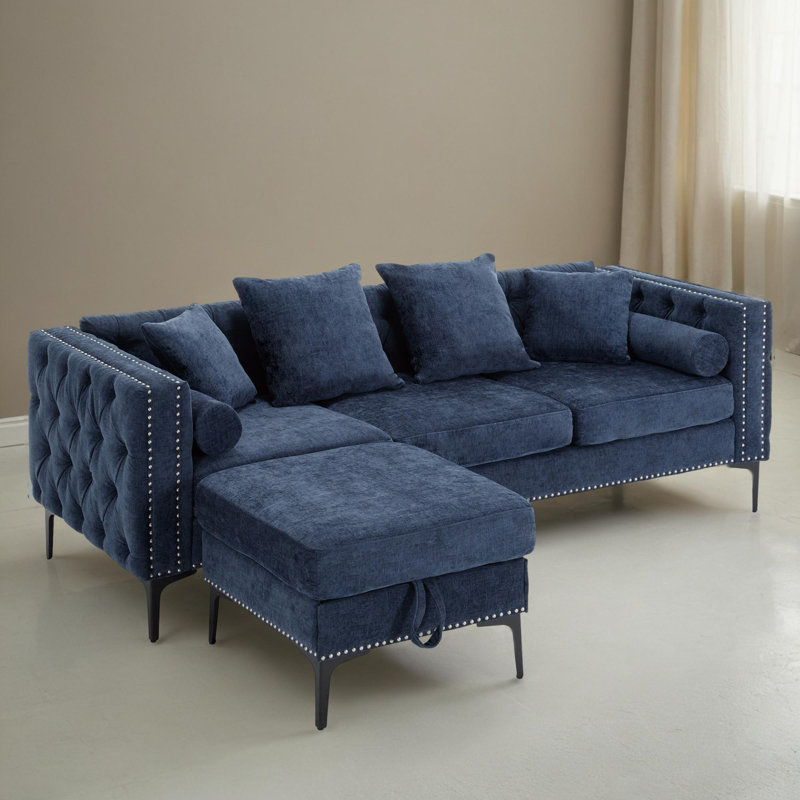 Canapé modulaire réversible en L 85 po, Bleu