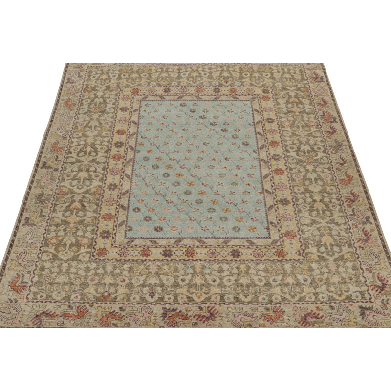 Distressed Homage Hand Knotted Wool Floral Area Rug, Rectangle 5' x 7'