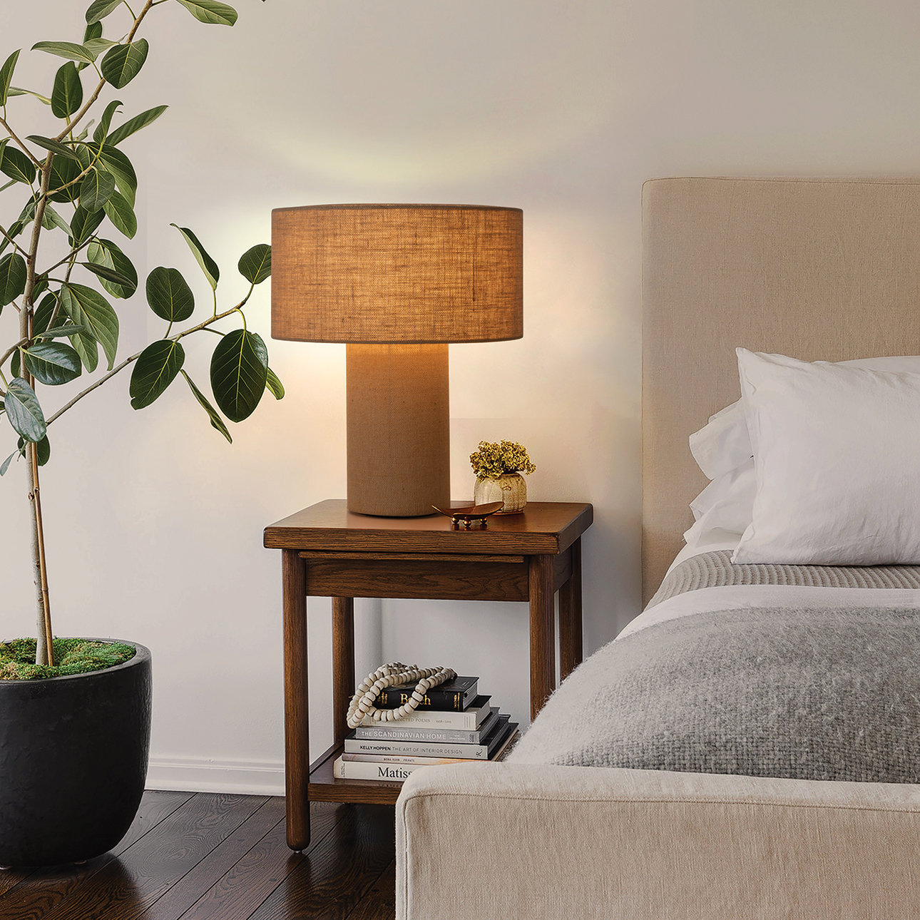 Dimmable Linen Table Lamp, Woven Burlap