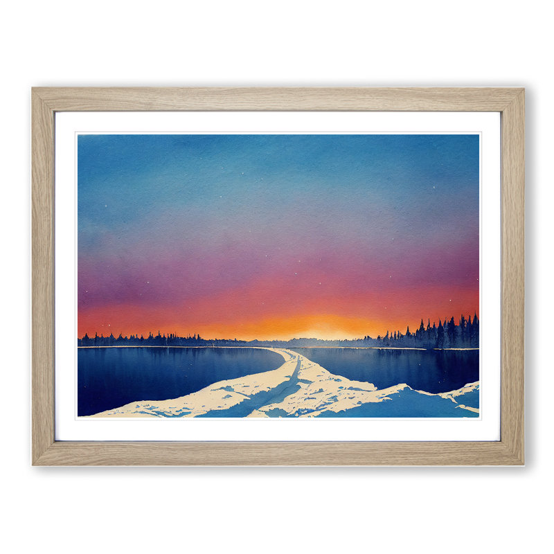 Winter Lake Sunrise - Framed Print, 46cm H x 64cm W x 2cm D, Oak Framed