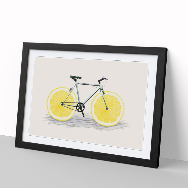 Lemon Bicycle - Framed Print, 27cm H x 36cm W x 2cm D, Black Framed