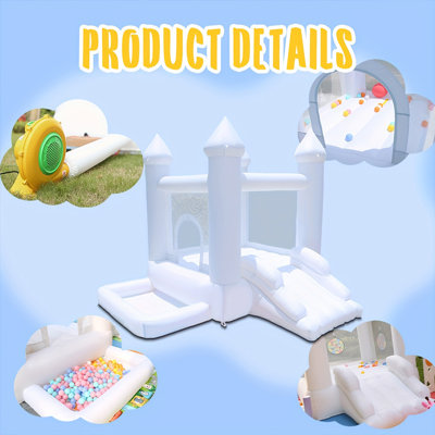Maison blanche pour enfants qui rebondit, château gonflable, glissade et grande piscine à balles, idéale pour les rassemblements d'enfants, les anniversaires, les événements, etc.
