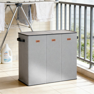 3-Compartment Laundry Hamper With Lid And Removable Bags, 185L Large Capacity Laundry Sorter Basket With Heavy-Duty Construction For Bedroom, Laundry Room, And Dorm Organization